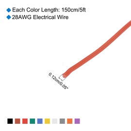 MECCANIXITY 28 Gauge PVC Hookup Wire 1.5m/5ft 28AWG Flexible Electrical Wire Spool Ul1007 Tinned Copper Stranded 10 Color, 0.12cm Dia for Model Aircraft Electric Appliances Internal Connect