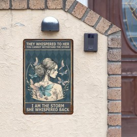 Retro Tin Signs for Inspirational Wall Decor - Hippie Metal Art with Funny Bathroom & Garden Themes. Boho Gifts 'I Am The Storm' Motif & Butterflies Perfect for Bars & Home Decor 8x12 in