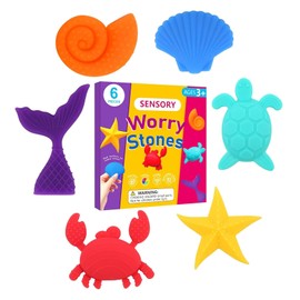 Ai-Fun Sensory Stones for Kids 8-12, 6 Pack Anxiety Relief Sensory Toys Worry Stone for Teens Adults Autism Quiet ADHD Tool Sea Theme Small Textured Toys Gift Classroom Prizes