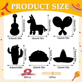 JULMELON 36 PCS Mexican Crafts for Kids, Rainbow Scratch Art for Kids Mexican Fiesta Gifts DIY Magic Color Fiesta Scratch Cards for Mexican Fiesta Party Favors Cinco De Mayo Party Decorations