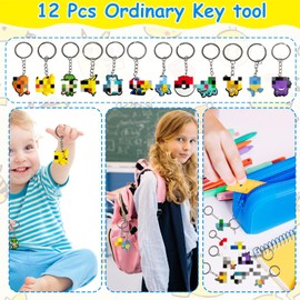 Yisscen 86 Piece Cartoon Party Bag Set, 12 Slap Bracelets + 12 Anime Key Rings + 12 Gel Ink Pens + 50 Children's Stickers, Children's Birthday Party Gift for Girls Boys