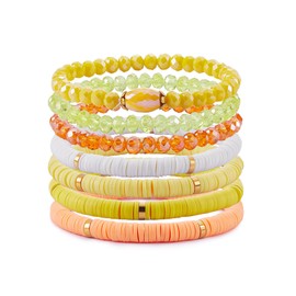 LEGENTLISUR 7-Piece Women's Friendship Bracelet Kit - Clay, Surfer, Polymer Clay, Black Stone, Summer Beach Stackable Jewelry (Yellow)