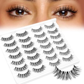 Bepholan False Eyelashes 14 Pairs Eyelashes Pack 2 Styles Natural Look 3D Fluffy Wispy Lashes Soft Black Band Faux Mink Strip Lashes Easy to Apply(CJ01)