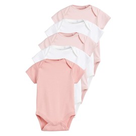 NEXT Organic Cotton Short Sleeve Bodysuits Pack of 5, pink / white