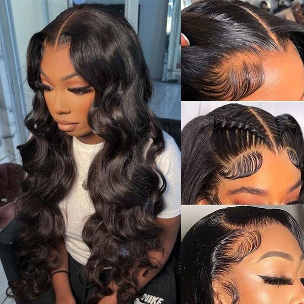 BODHI TREE 250% Density Body Wave Lace Front Wigs Human Hair Pre Plucked HD Transparent 13x4 Lace Frontal Wigs for Black Women Brazilian Virgin Glueless Frontal Wig With Baby Hair 24 Inch