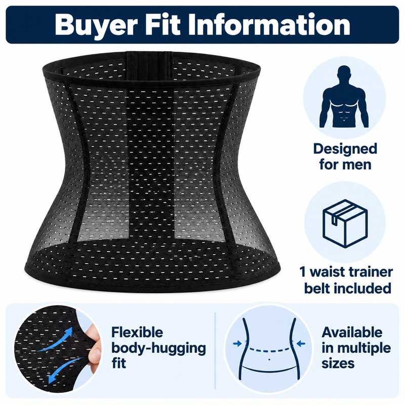 Men's Adjustable Waist Trainer Belt, Double-Layer Compression Wrap with Breathable