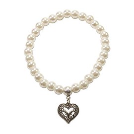 Alpenflüstern DAB064 Pearl Costume Bracelet Rhinestone Heart Deer Small Women's Costume Jewellery Elastic Costume Bracelet Pearl Bracelet in Black or Cream White, 20% metal alloy, 5% copper, 75% glass