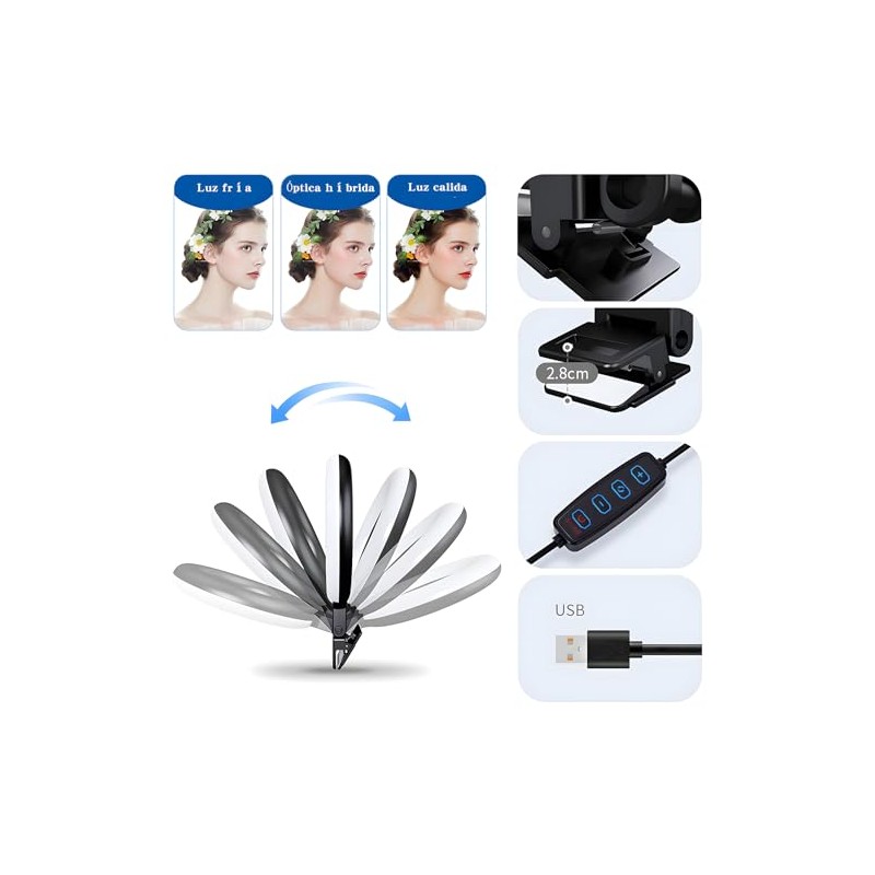 Luz de Anillo LED para selfie, Aro de luz Ajustable