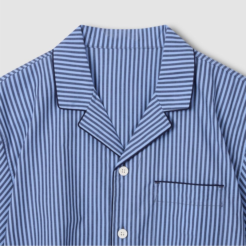 JAJU [JAJU] Men's 60s Cotton Line 5-part Pajama Set_Light Navy
