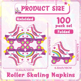 100PCS Roller Skating Party Supplies Roll Theme Napkins Birthday Hand Towel for Retro Roll Skate Decorations Let's Roll Birthday Paper Napkin for Girls Kids' Skating-Themed 80s 90s Party Supplies