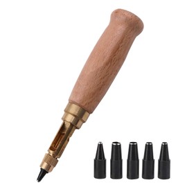 Adjustable Screw Hole Punch Automatic Hole Punch Tool with Wood Color Wooden Handle Bookbinding Tool Leather Hole Punch with 6 Tips Size 1.5mm/2mm/2.5mm/3mm/3.5mm/4mm