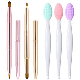 Yrarbil 5Pcs Retractable Lip Brush and Lip Scrub Exfoliator Brush Set, Silicone Lip Brush Tool Double-Sided Mini Exfoliating Brush
