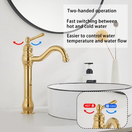 Bathroom Faucet GGStudy 360° Swivel Single-Handle One Hole Bathroom Vessel Sink Faucet Matching Pop Up Drain Polished Gold Farmhouse Bathroom Vanity Faucet