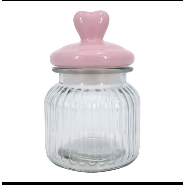 JF- Valentine's Glass Container Jar, Burgundy, Pink or Clear Ceramic