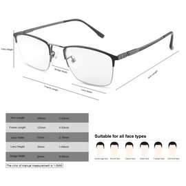 YIMI Photochromic Progressive Multifocus Reading Glasses Spring Hinges UV400 Sunglasses Anti Blue Light Glasses for Men Women (Black, 1.50, multiplier_x)