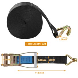 TLGREEN 4 Pack 2 in x 27 FT Double J Hook Ratchet Straps (11,000 lbs Break Strength), Heavy Duty Tie Down Straps for Trucks(Black)