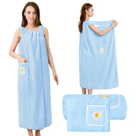 UBRICI Toallas de Baño Toallas de Baño Corporales Grandes Super Absorbentes y de Secado Rápido Toalla de Baño de Mujer hasta la Rodilla, Albornoz de Baño de Vellón de Coral Sauna (Azul, Pequeño)