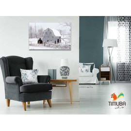 TIMUBA Farmhouse Barn Wall Art - Barn Pictures Canvas Wall Art for Rustic Wall Decor, Winter Landscape Canvas Print, Modern White Barn Painting Framed for Home Living Room Wall Decor (24x36 Inches)