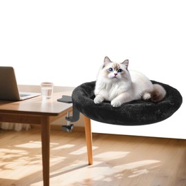 NEVESYKCUL Cat Desk Bed,Cat Desk Perch Hammock for Workspace - Adjustable Rotating Soft Kittens Bed for Home Office with Removable & Washable Cover, Cats Bed Desk Mount Hold UP to 50LBS, Black