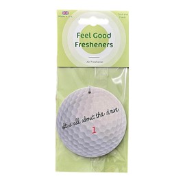 Round Golf Lovers Air Freshener - Fun Message and Golf Ball Design - Unique Birthday Gift for Him/Her - Made in UK (1)