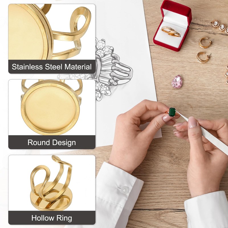 PATIKIL Stainless Ring Blank, 16mm 10 Pcs Adjustable Finger Ring