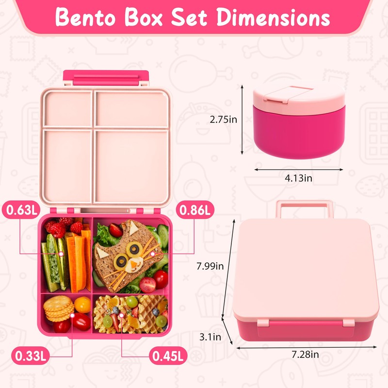 Bento Lunch Box for Kid with 7oz Soup Thermo, Leak-Proof