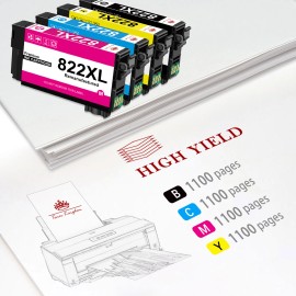 Toner Kingdom 4Pack 822XL T822XL Ink Cartridge For Epson WorkForce Pro WF-3820 WF-4820 WF-4833
