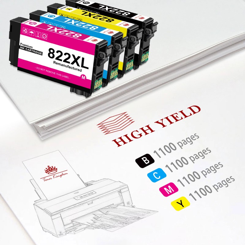 Toner Kingdom 4Pack 822XL T822XL Ink Cartridge For Epson WorkForce