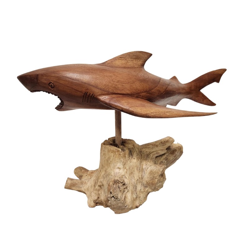 Shark LG Hand Carved Wood MACO Shark on Wood Coral