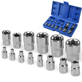 Drado Torx Sockets, Hex/Torx Socket Set, Star, E, Torx, E4-E24, External Torx Socket Set, 1/4", 1/2", 3/8", E Type, Sockets, Insert Nut