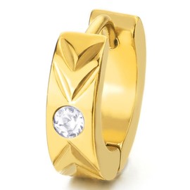 Gold Hope Earrings Laser Pattern Cubic Zirconia Huggie Ear Cuff Earrings Stainless Steel for Men Women, Stainless Steel, Cubic Zirconia