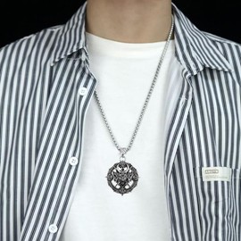 JWM Men's Punk Pendant Necklace Jewelry for Men Women with 23.6'' Stainless Steel Square Pearl Chain (006-Japanese Samurai Helmet Necklaces)