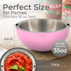 Vora 35oz Stainless Steel Chilled Serving Bowl - 1 Pack Insulated Serving Bowl with Anti Slip Base, Funnel & Plugs to Keep Dips, Salads & Appetizers Cold - Ice Bowls to Keep Food Cold for Parties