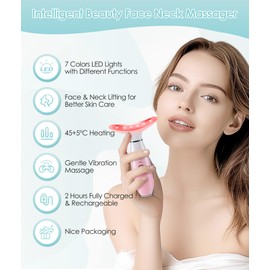 ELISHINE 7 Color Neck Face Massager - Facial Massager Tool for Skin Care at Home, Vibrating Face Massager with Thermals, Pink