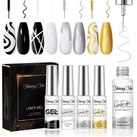 Shining She Liner Semi-Permanent Nail Polish, 4 Colors Black Gold Silver White Semi-Permanent Liner Gel Nail Polish, UV Soak-Off Suitable for Female Family Nail Art, Gift Set for Women, 8ML