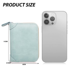 FACATH Card Holder with Coin Compartment - Leather Credit Card Holder with Lots of Space for up to 20 Cards - Wallet for Men and Women with RFID NFC Protection, A-Blue, Minimalist