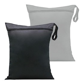 Pack of 2 Reusable Wet Bag Waterproof Fabric Bags Reusable Wet Bag Laundry Bag Nappy Bag Wet Bag Nappy Bag Nursery for Swimsuits, Beach Towel, Sportswear, Black, grey