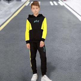 Xumplo Boys Tracksuit Kids Hoodie Tops and Jogger Outfits Teen Boys Casual Clothes Set Tween 2 Piece Sweatsuit Clothing Yellow 10-12 Years