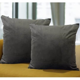 Seechoo Velvet Cushion Covers, Set of 2, 45cm x 45cm, 18x18 Inch, 17 Colours, Extra Soft Plush, Decorative, Invisible Zipper (Choclate Brown)