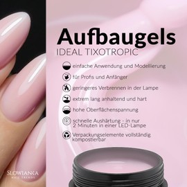 Slowianka Nail Trends Construction Gel, Building Gel UV, LED Gel, Dark Body Cover Ideal Tixotropy, Easy Levelling, Easy Self-Levelling, 50 g Builder Gel for Gel Nails, Build Gel for UV Lamp Pink