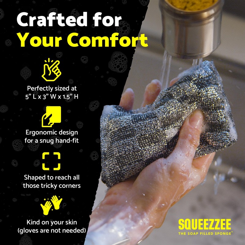 Squeezzee Soap Filled Scrubber Sponges 2-Pack - Non Scratch Scrubbing