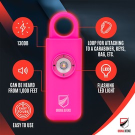 Original Defense® Siren Personal Safety Alarm for Women, Children, & Elderly - Recommended by Police - 125 dB Loud Personal Alarm with LED Strobe Light (Magenta)