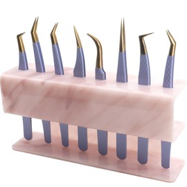 Mekupeu Tweezers Holder Eyelash Extension Supplies Display Stand, 1 Pc (Pink marble-8 holes)