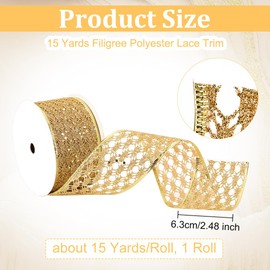 OLYCRAFT 54.9m/4 Rolls Gold Glitter Ribbon Glitter Mesh Ribbon 63mm Glitter Diamond Wire Edge Ribbon Wired Ribbon with Sparkle for Christmas Decoration Bow Making DIY Gift Wrapping