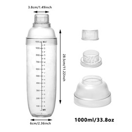 FEOOWV Upgraded Four-stage Plastic Cocktail Shaker, Hand Drink Mixer, Boba Tea Shaker Cup with Scales, Bar Tool Transparent (1, 33oz)