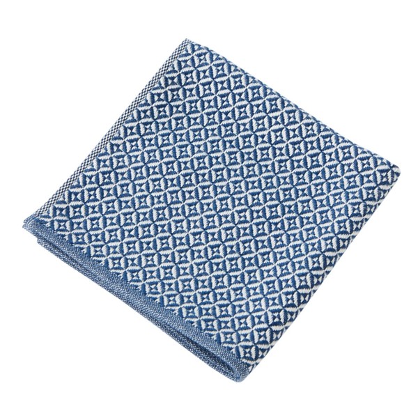 Kusuhashi Crest Woven Handkerchief Towel, Watane Oblique Pattern, Chamon, Navy,