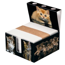 PrintCollect "Cats" Note Box with Pen Holder, Made of Sturdy Glued Solid Cardboard, Notes Made of Strong Paper (Set of 1 with Refill)