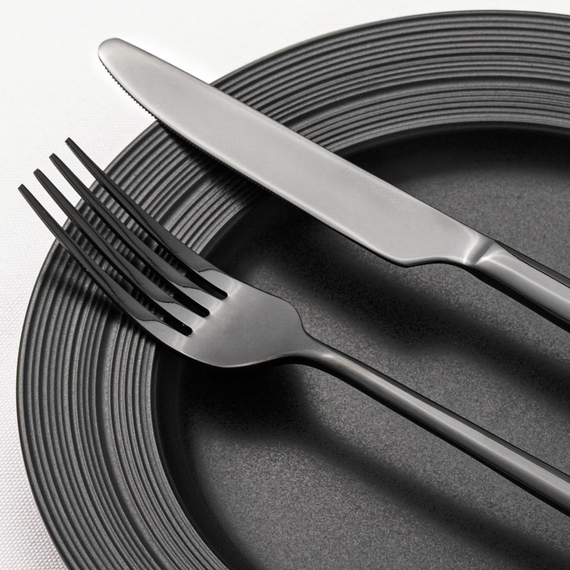KINGSTONE Black Silverware Set, 20-Piece Forged Flatware Set Cutlery Set