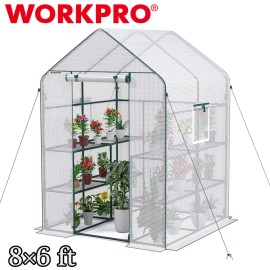 WORKPRO 8'x6' Heavy Duty Walk-in Greenhouse Instant Pop-up Gardening Green House