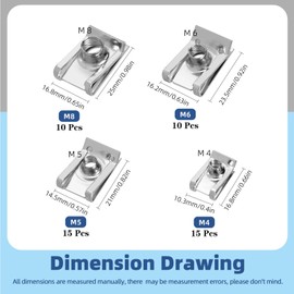 Glarks 50pcs M4 M5 M6 M8 U-Style Clip-On Nuts Set, 304 Stainless Steel Thread Clip Nut, U Nuts Clamp Set, U-Shaped Nut, Automotive U-Clips for Engine, Fender, Bumper, Dash, Interior Trim Panels